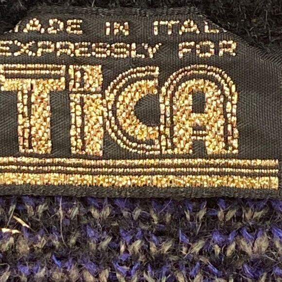 VTG 80s Mohair Wool Sweater Sm Abstract Short Slv Dolman Purple Black Italy Fuzz - Picture 10 of 12